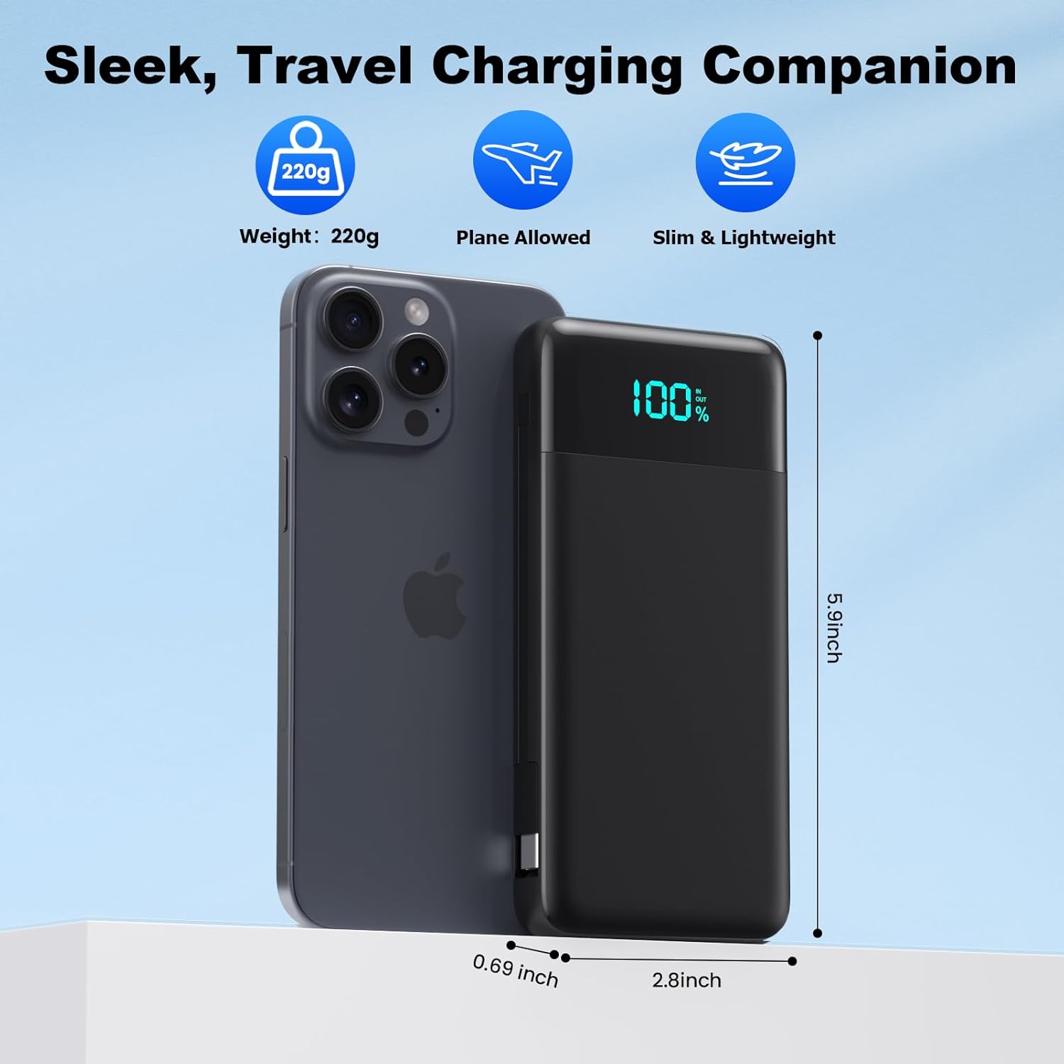 Slim Power Bank with Built-in Cables