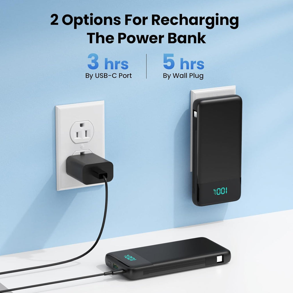 Slim Power Bank with Built-in Cables