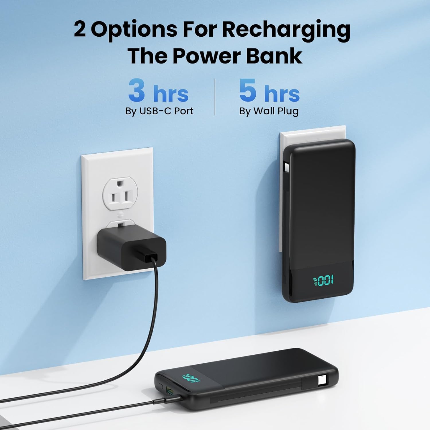 Slim Power Bank with Built-in Cables
