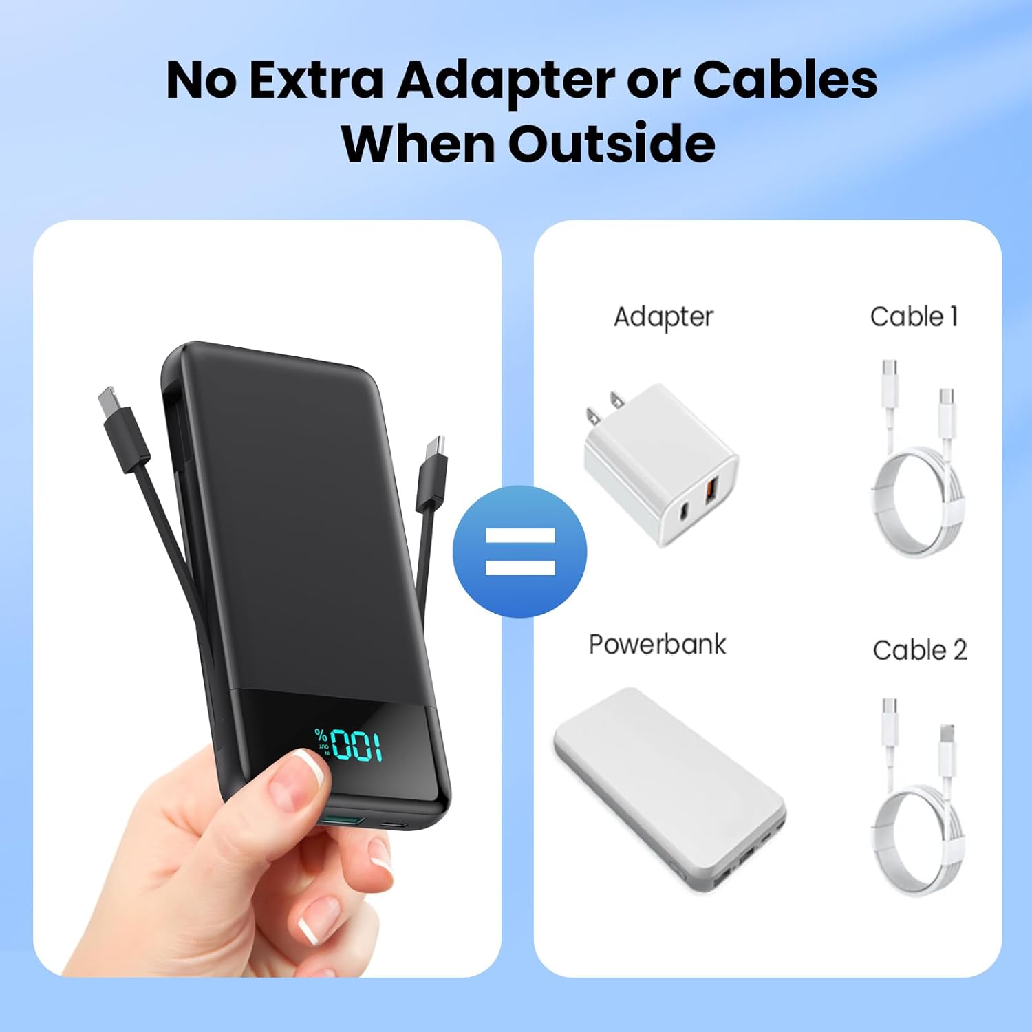 Slim Power Bank with Built-in Cables