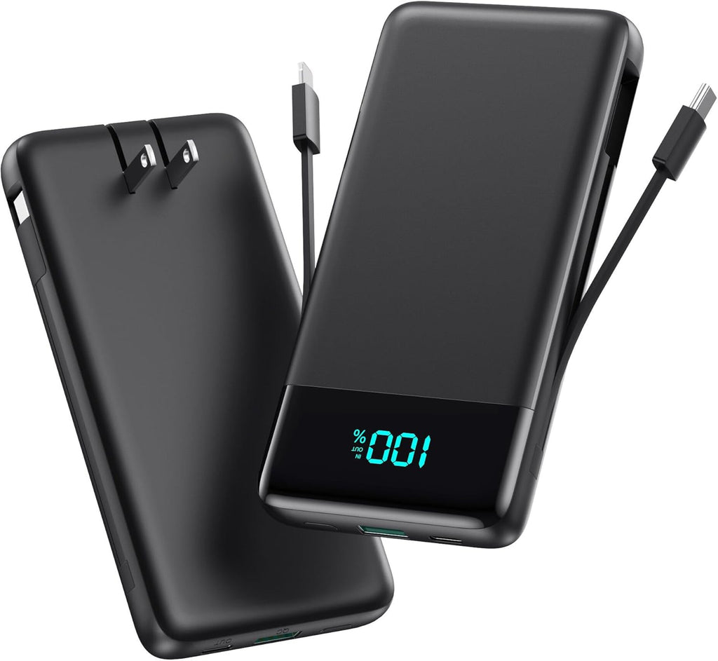 Slim Power Bank with Built-in Cables