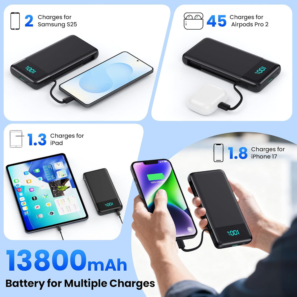 Slim Power Bank with Built-in Cables