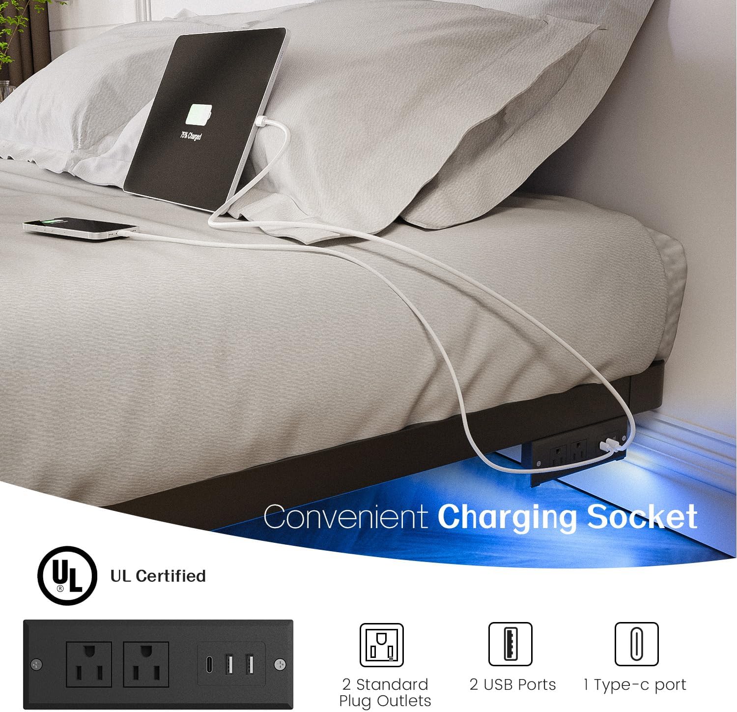 Smart LED Floating Bed Frame