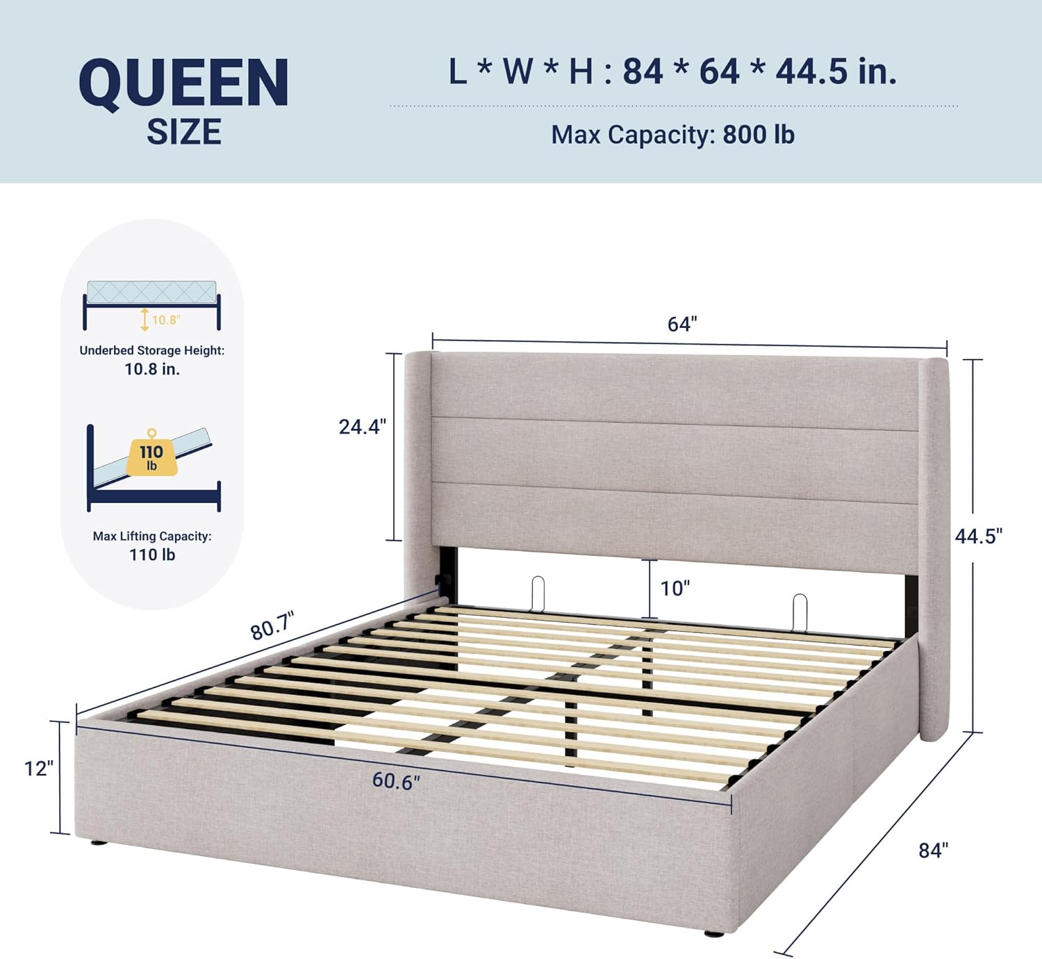 Elegant Lift-Up Storage Bed