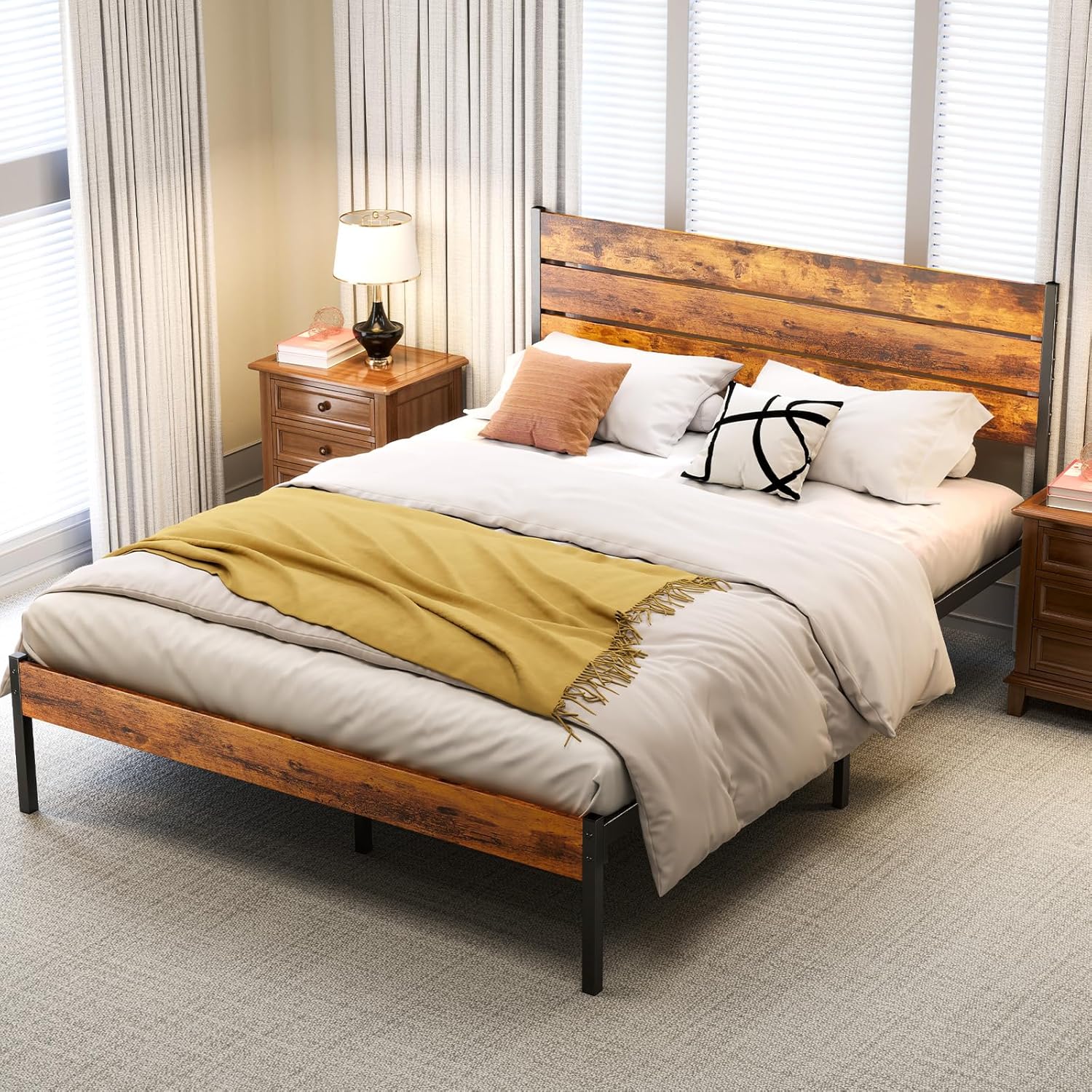 Chic Metal Bed Frame with Storage