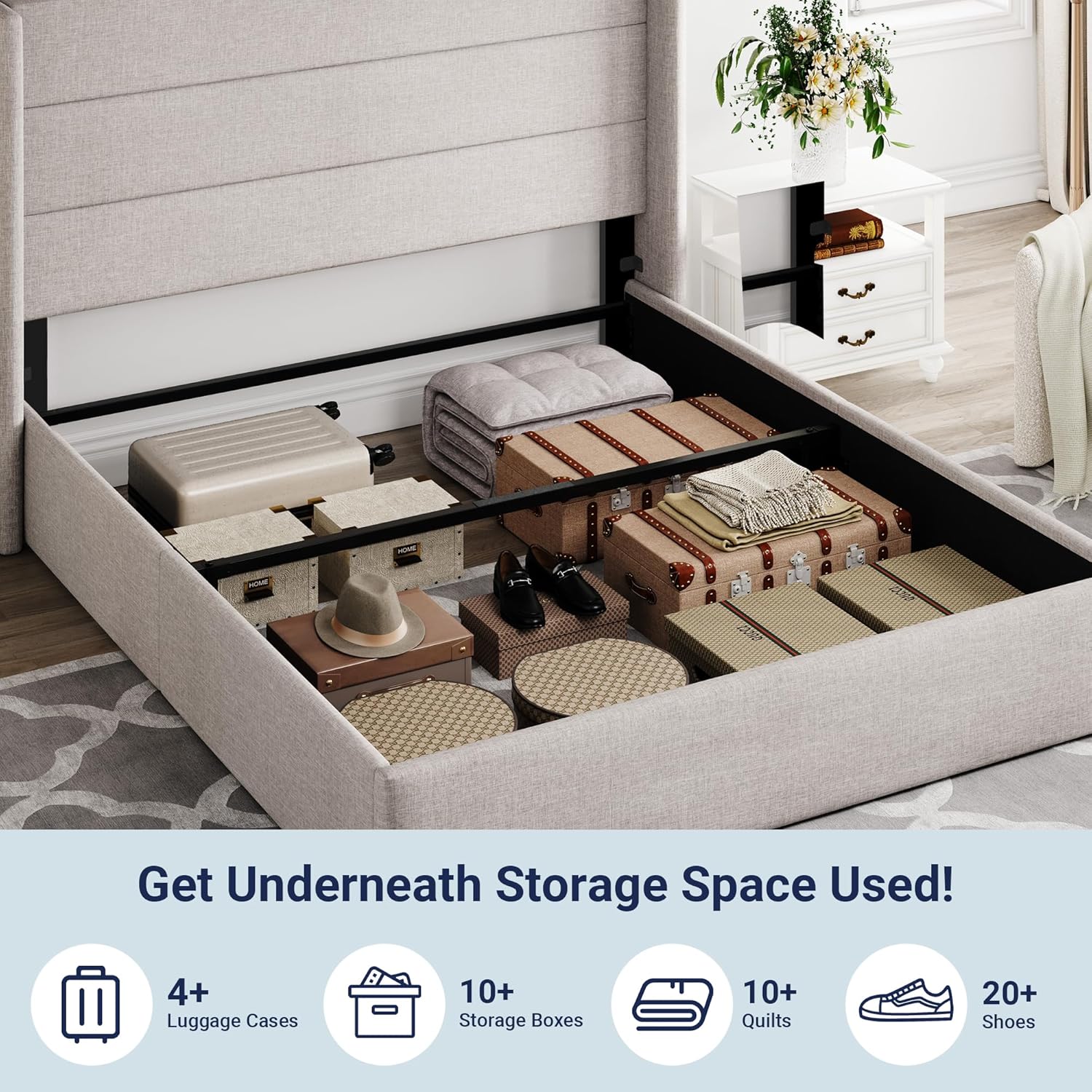 Elegant Lift-Up Storage Bed
