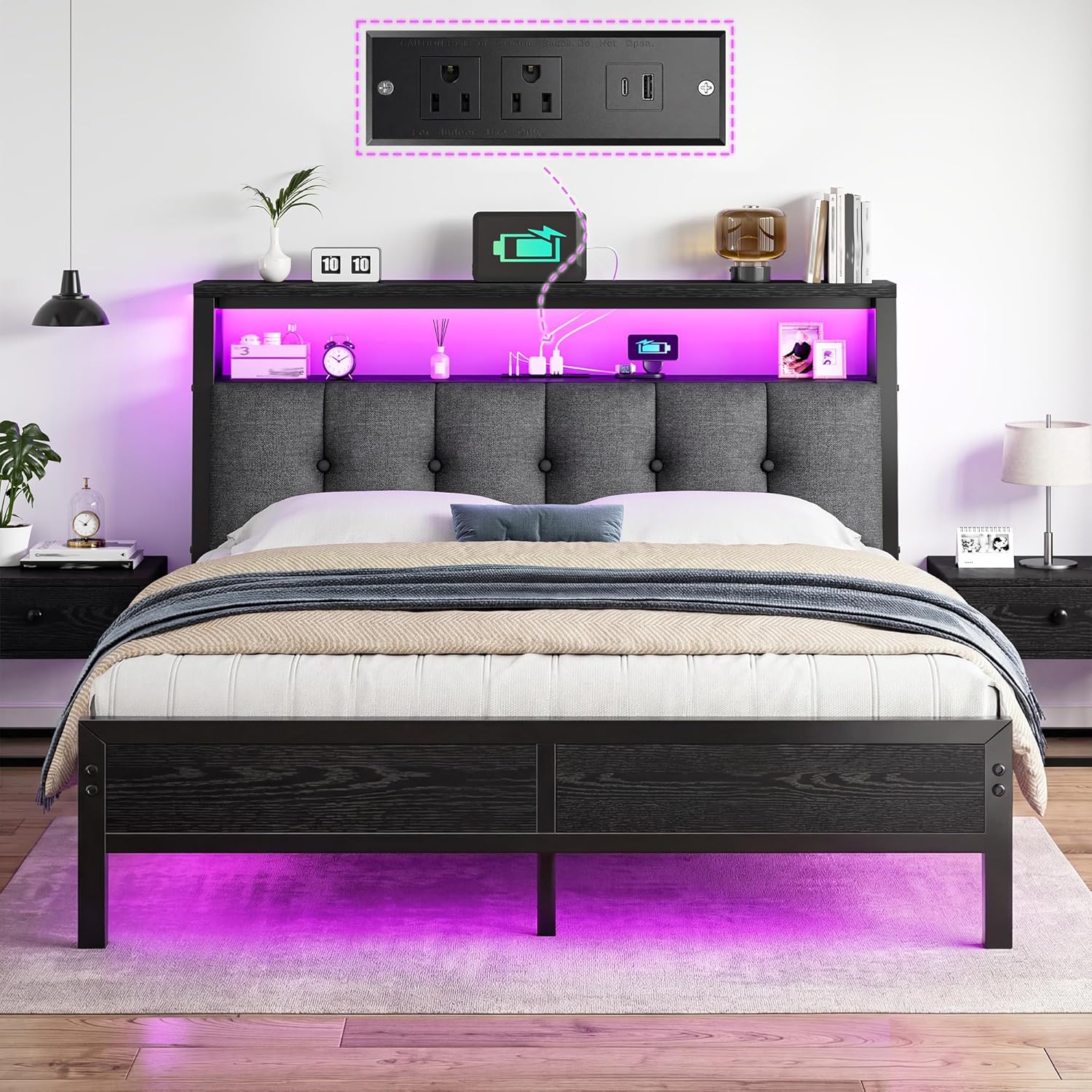 Cozy Queen Bed with USB Charger