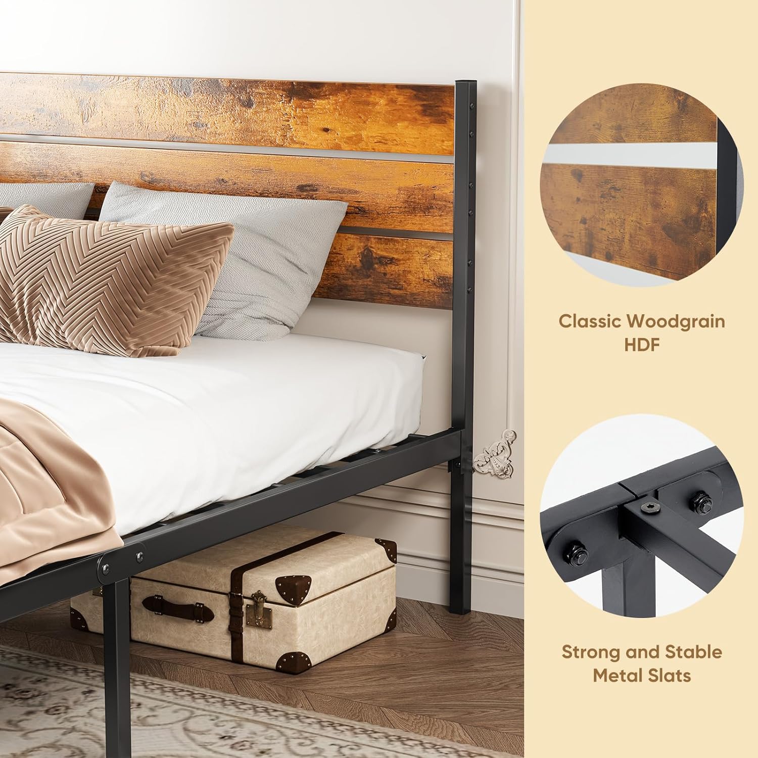 Chic Metal Bed Frame with Storage