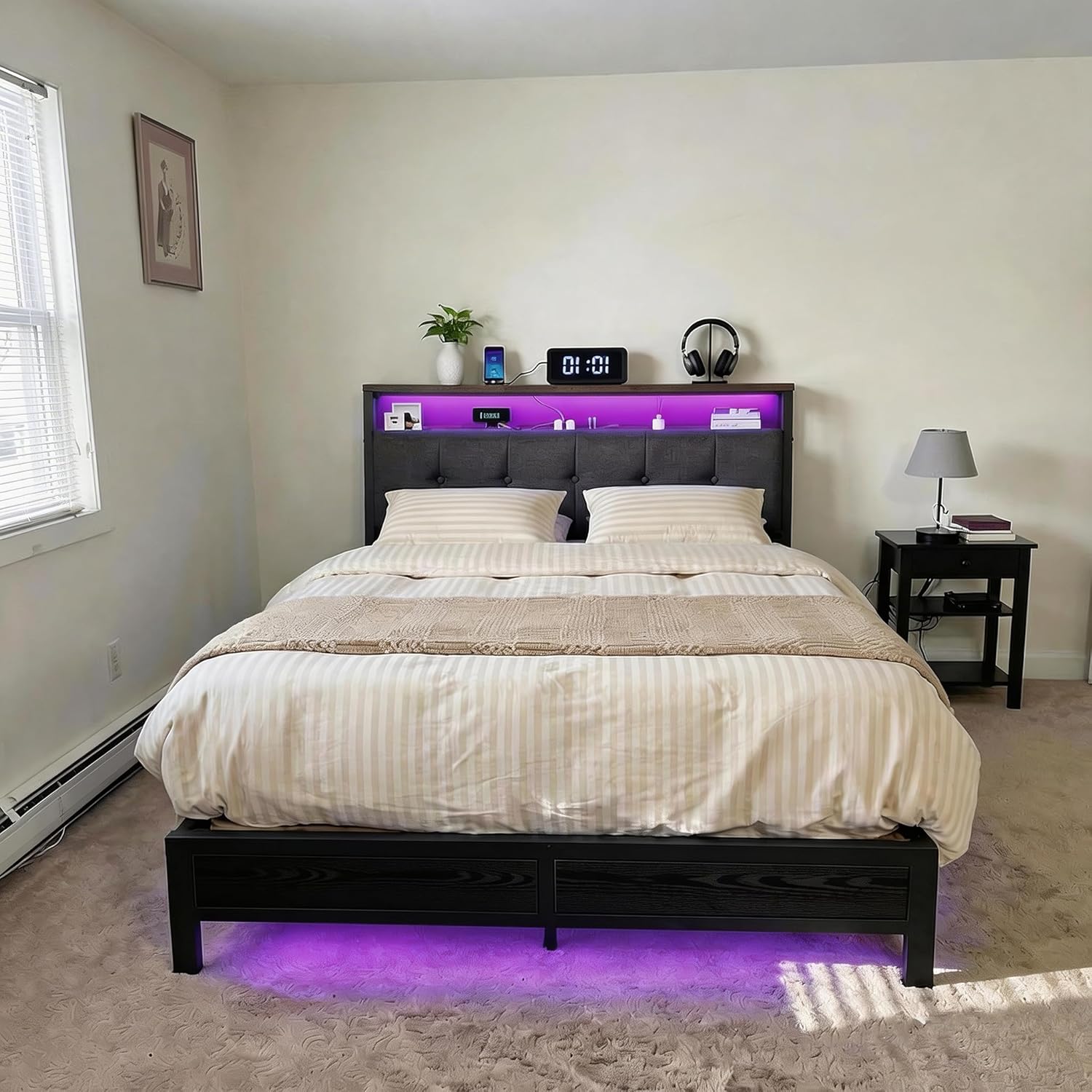Cozy Queen Bed with USB Charger
