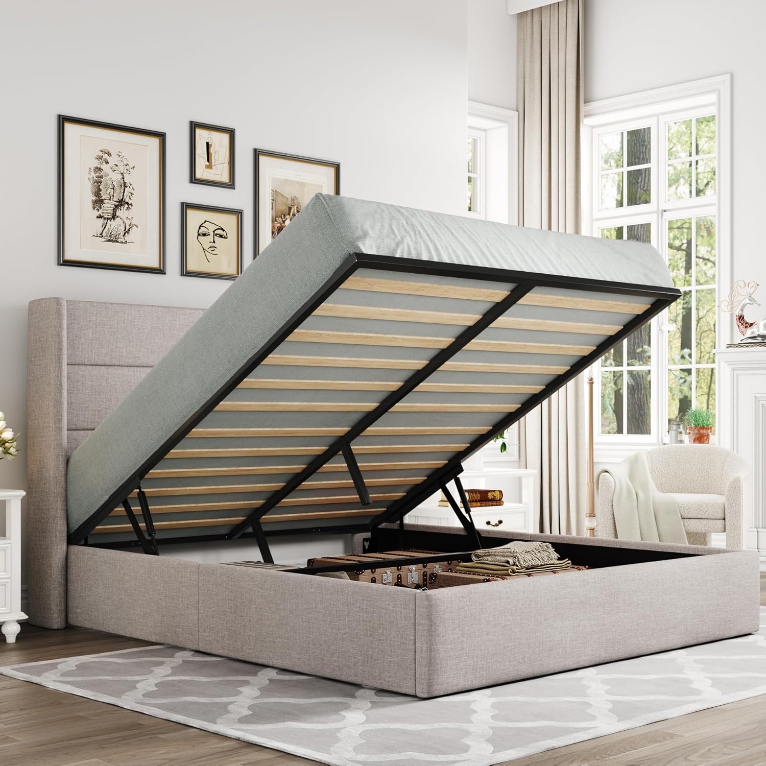 Elegant Lift-Up Storage Bed