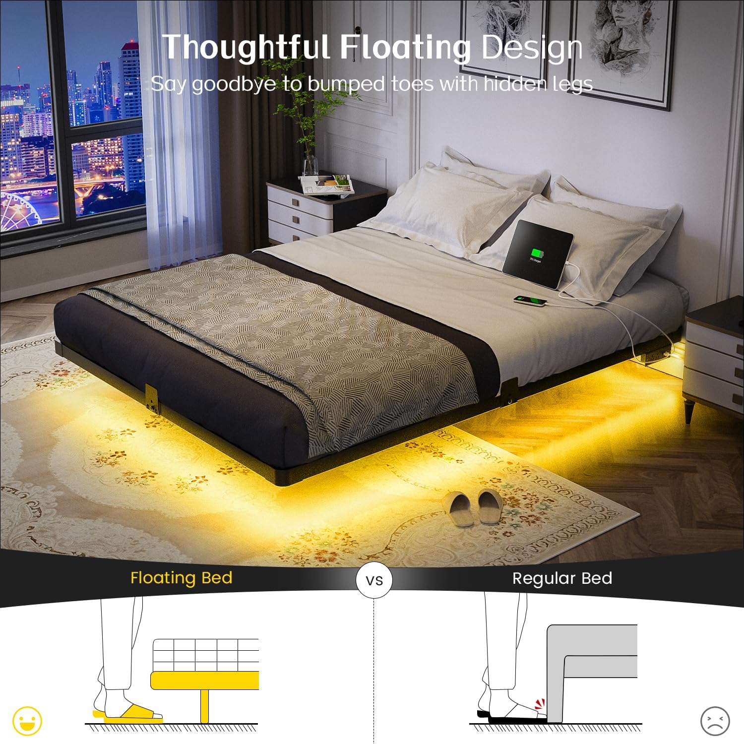 Smart LED Floating Bed Frame
