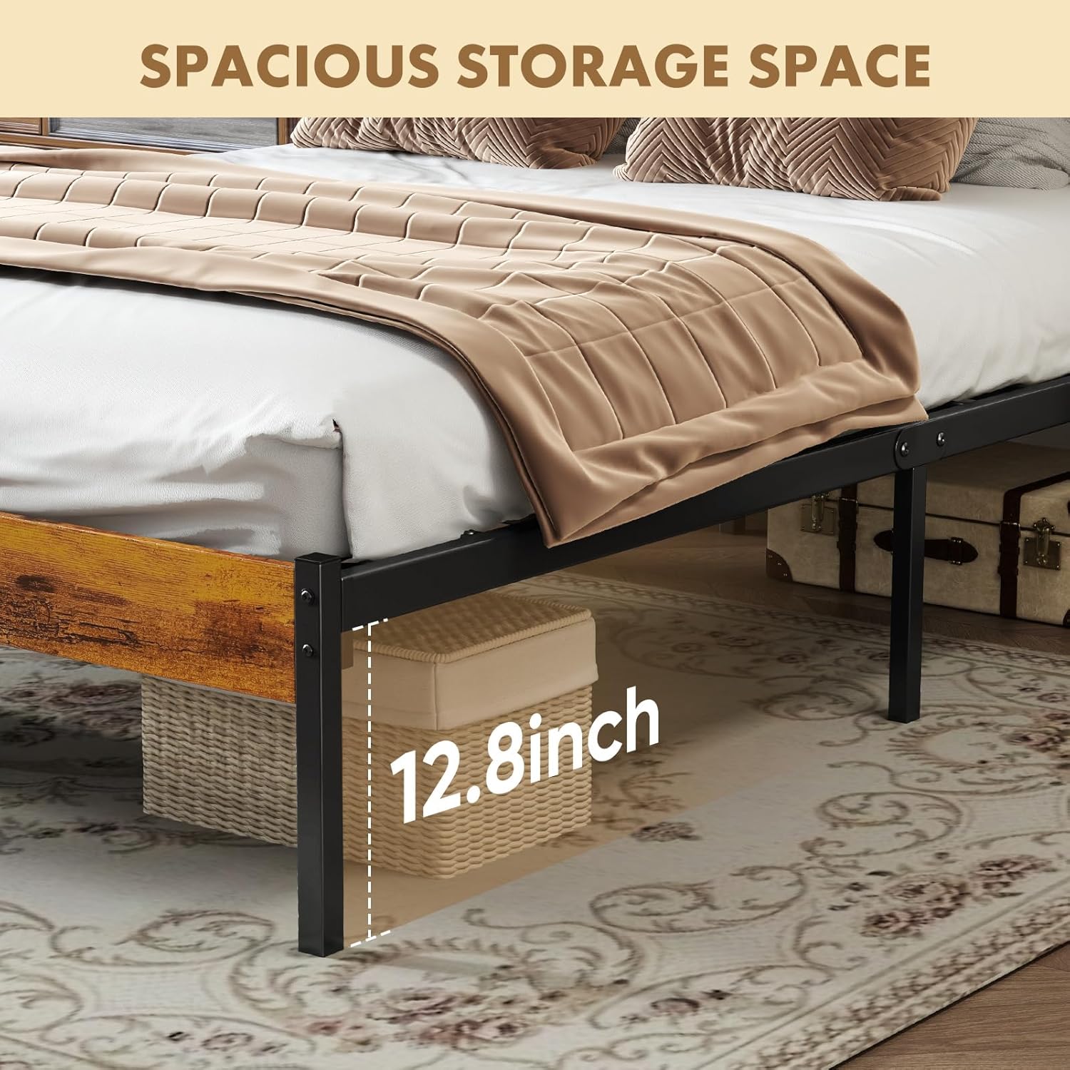 Chic Metal Bed Frame with Storage