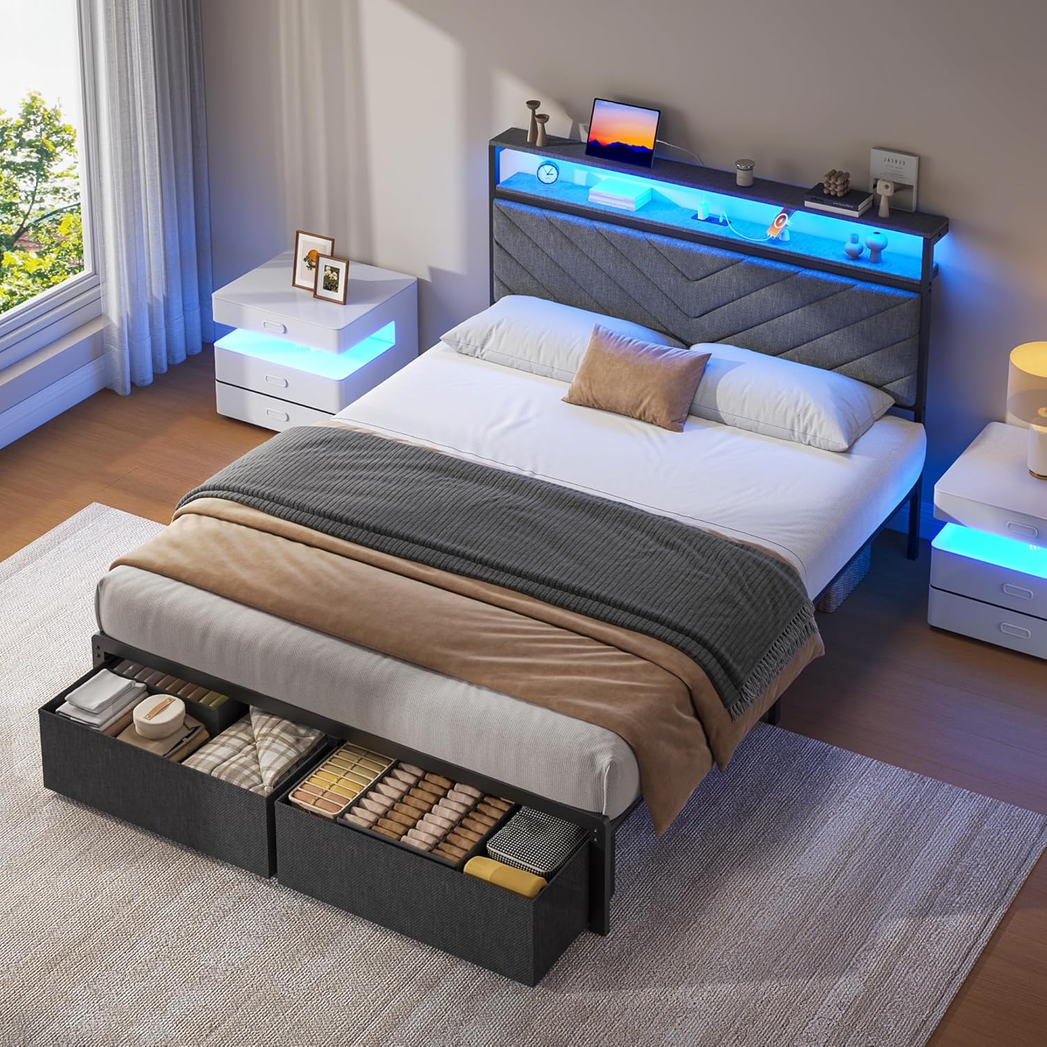 Stylish Bed Frame with Smart Storage