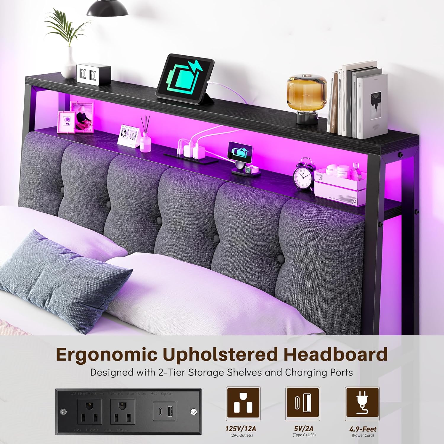 Cozy Queen Bed with USB Charger