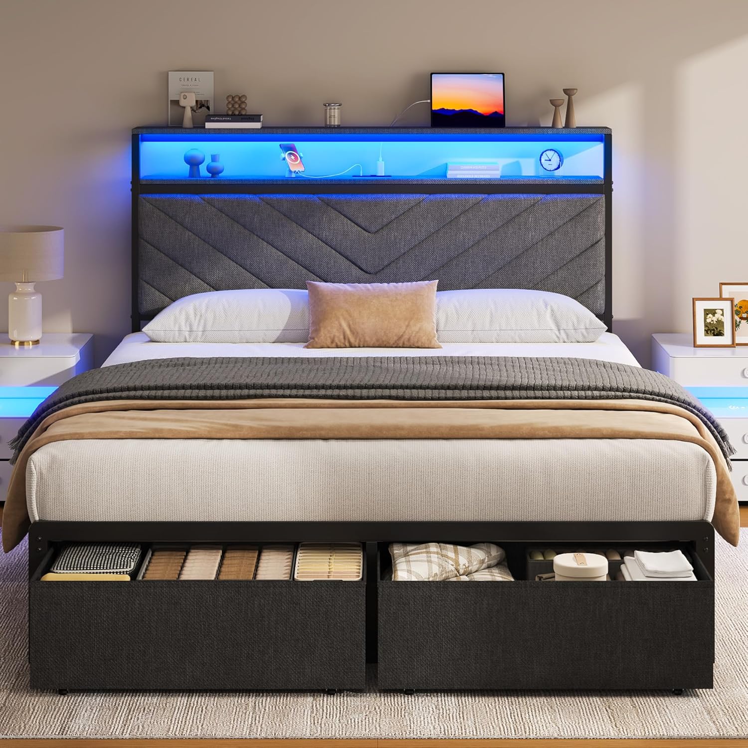 Stylish Bed Frame with Smart Storage