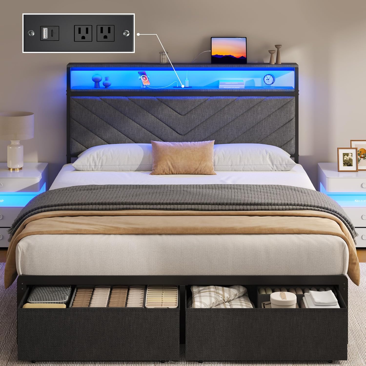 Stylish Bed Frame with Smart Storage